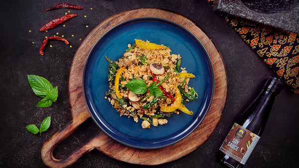 Vegetarian Thai stir-fry tofu with basil – deSIAMCuisine (Thailand) Co Ltd