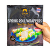 Packaging of Siam brand spring roll wrappers with a hand holding it.